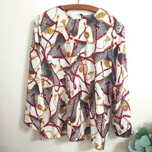 Vintage 80s JOBI Tassel & Chain Pattern Classic Long Sleeve Blouse